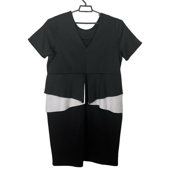 Eloquii Black & White Color-block Short Sleeve Dress with Peplum 18 - Picture 2 of 9
